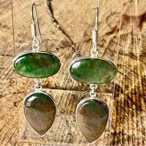 Mocha Stone Green Moss Agate Earrings 2”